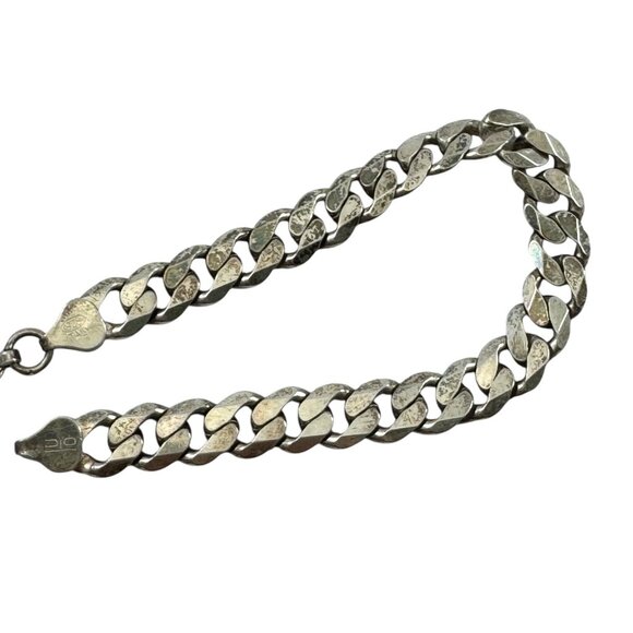Silverite Bracelet Sterling Silver Flat Cuban Curb Chain Vintage 1970s Italy - Picture 7 of 7